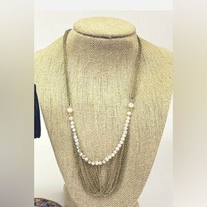 Nakamol Layered Gold Chain Necklace White Iridescent Beaded Statement